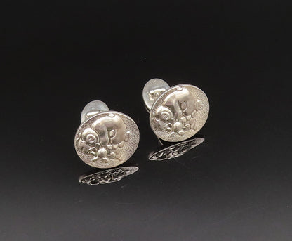 DESIGNER 925 Sterling Silver Vintage Pig Hugging Treasure Cuff Links TR3407