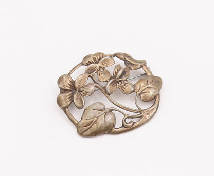 925 Sterling Silver Vintage Brooch Pin Antique Floral Design Carved  BP10939