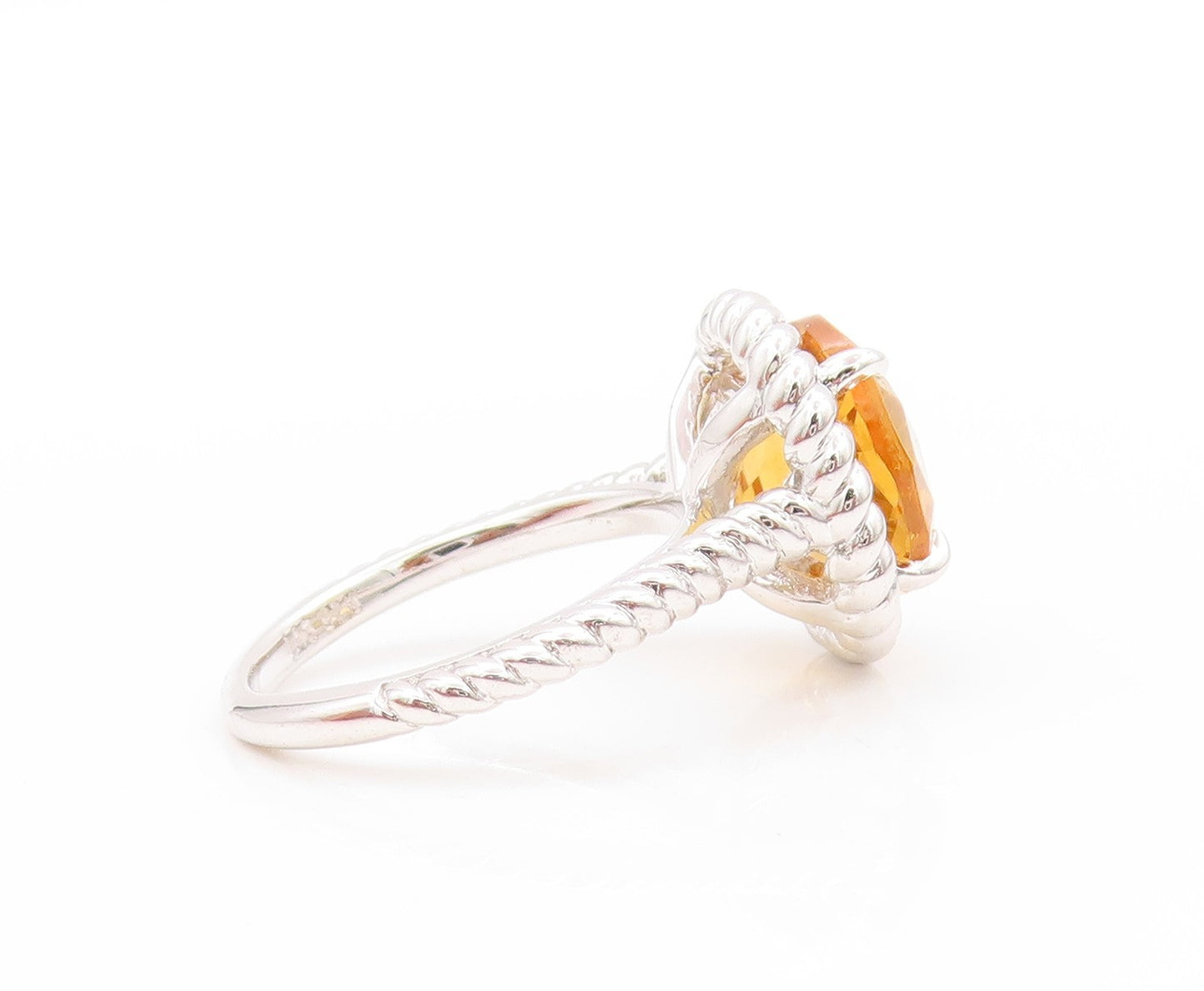 925 Sterling Silver Vintage Ring Round Citrine Halo Twisted Rope  Sz 6  RG32930