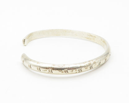 925 Sterling Silver  Vintage Shiny Etched Pattern Petite Cuff Bracelet  BT5199