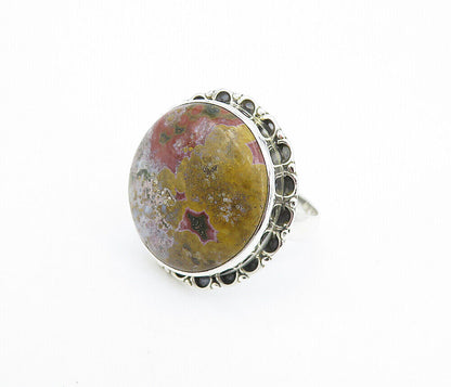 925 Sterling Silver Cabochon Cut Multi Color Jasper Cocktail Ring Sz 9 RG7990