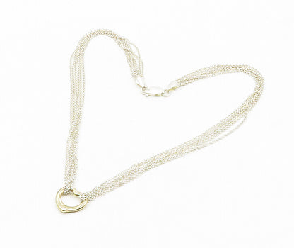 925 Silver & 14K GOLD Vintage Love Heart Multi Strand Chain Necklace NE3051