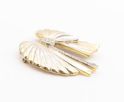 925 Sterling Silver  Vintage Cubic Zirconia Bow Tied Ribbon Brooch Pin  BP5838