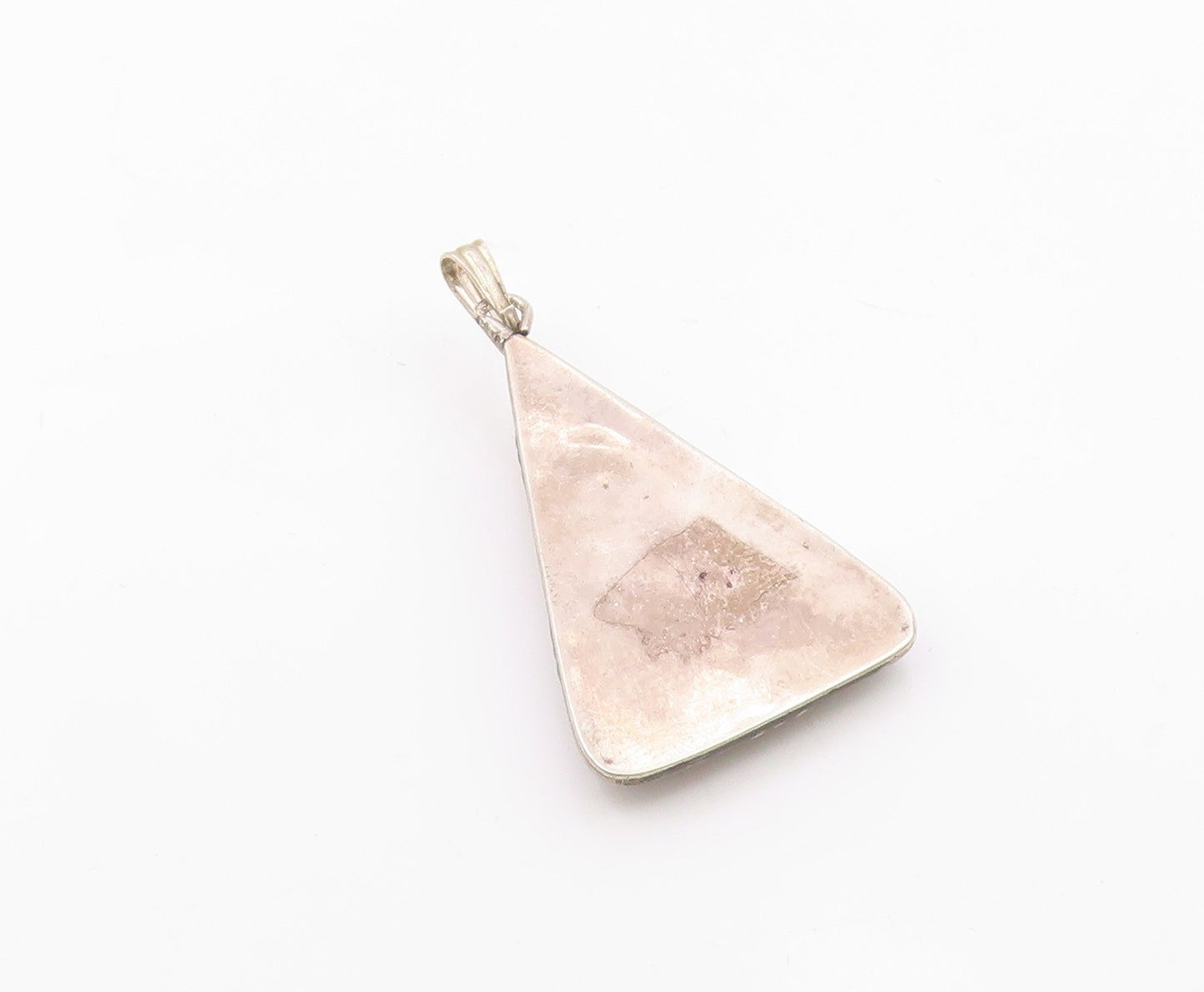 925 Sterling Silver Vintage Triangular Plate Beaded Chalcedony Pendant PT22211