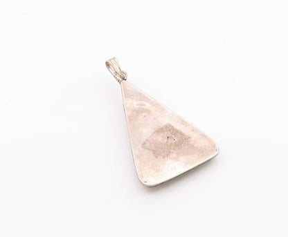 925 Sterling Silver Vintage Triangular Plate Beaded Chalcedony Pendant PT22211