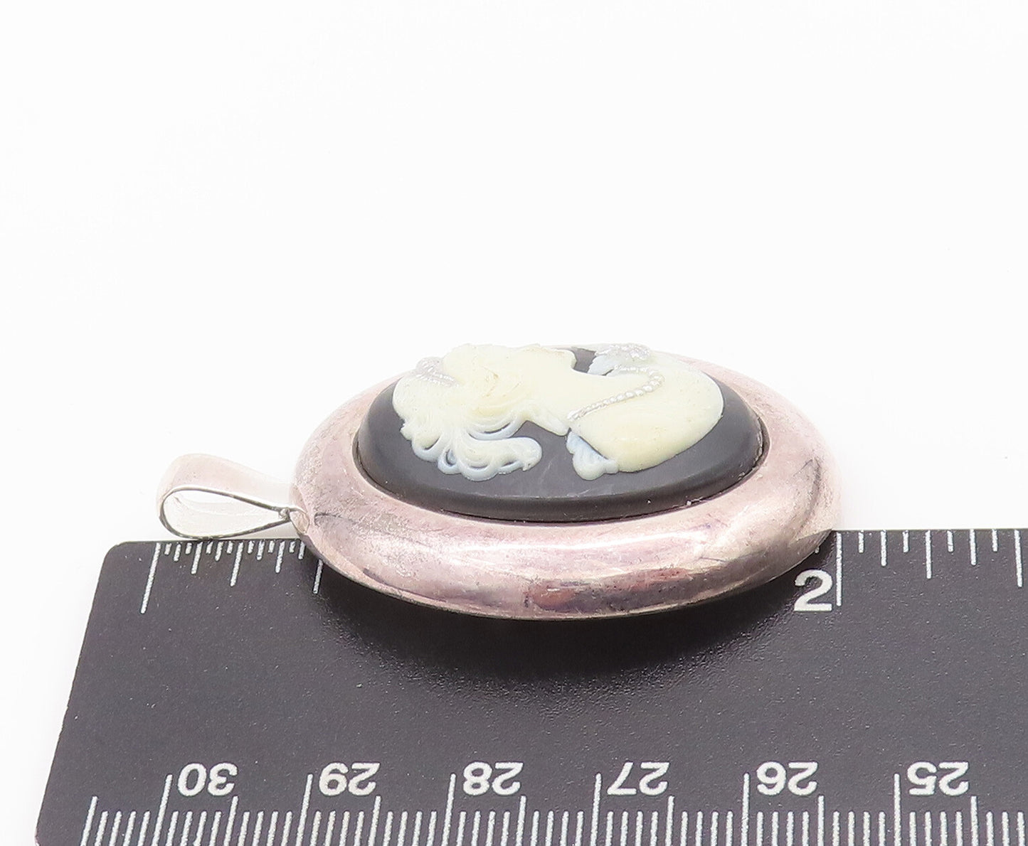 925 Sterling Silver Vintage Brooch Pin Oval Large Carved Cameo Design  BP10663