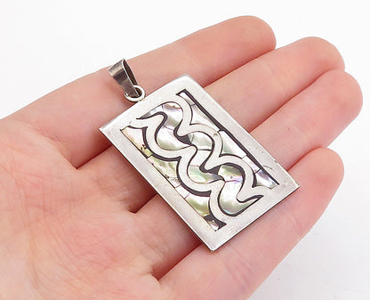 925 Sterling Silver  Vintage Abalone Shell Swirl Inlay Square Pendant  PT3545