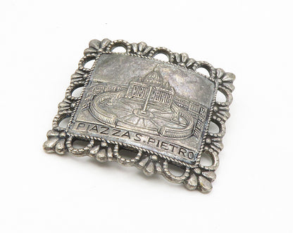 925 Sterling Silver  Vintage Oxidized Piazza S. Pietro Rome Brooch Pin  BP5303