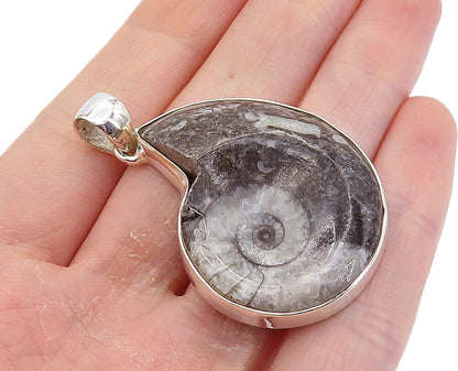 925 Sterling Silver  Grey Jasper Snail Swirl Shiny Drop Pendant  PT6094