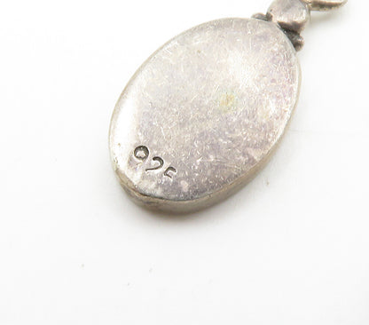 925 Sterling Silver  Vintage Little Girl Oval Dark Tone Dangle Earrings EG7605