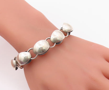 925 Sterling Silver Vintage Bracelet Chunky Puffy Sculptural Bead Link  BT12141