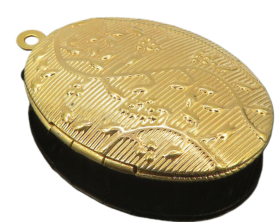 925 Silver  Shiny Gold Plated Raised Floral Vine Oval Pendant (OPENS)  PT8503