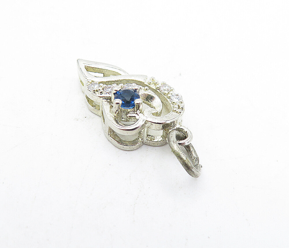 925 Sterling Silver  Vintage Blue & White Topaz Swirl Drop Pendant  PT3568