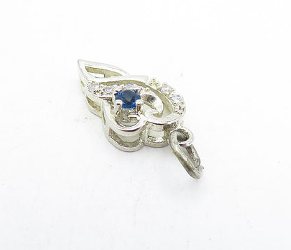 925 Sterling Silver  Vintage Blue & White Topaz Swirl Drop Pendant  PT3568