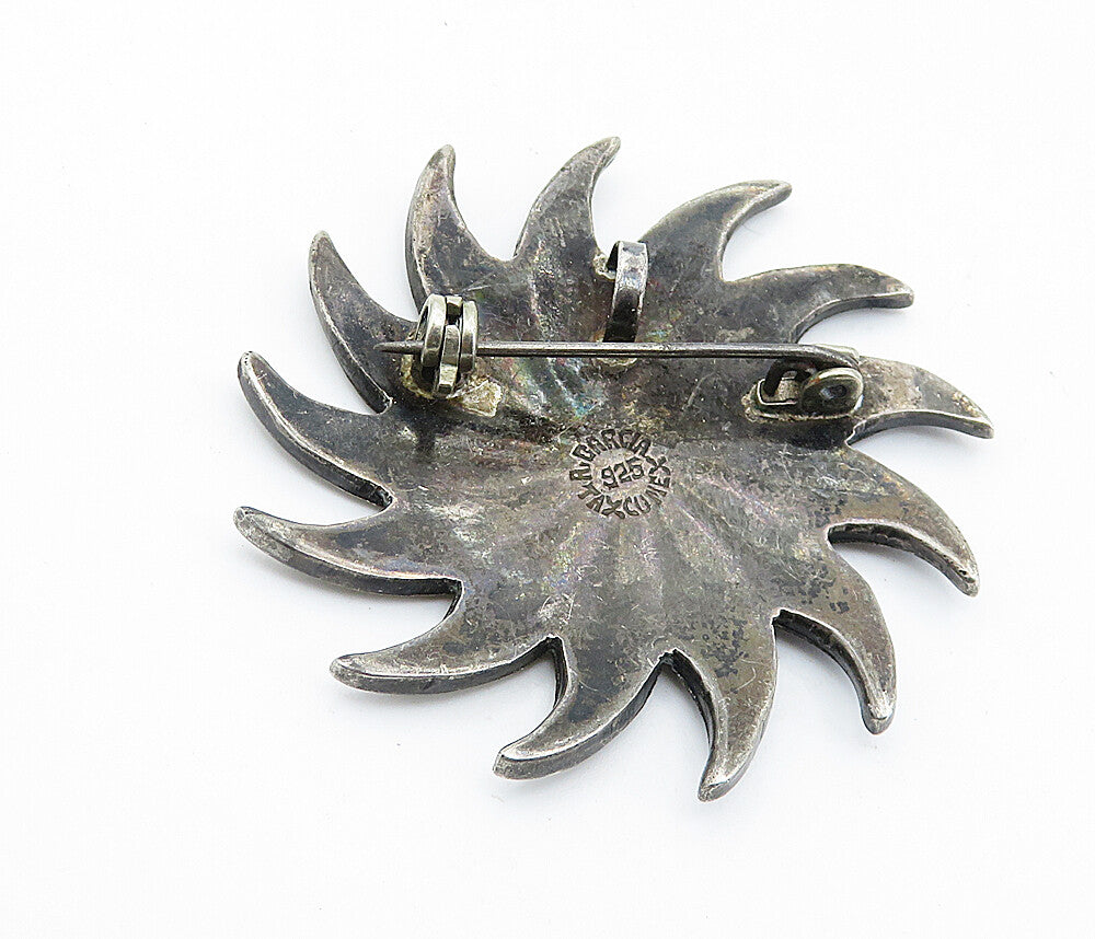 A. GARCIA MEXICO 925 Silver  Vintage Inlaid Jasper Floral Brooch Pin  BP2821