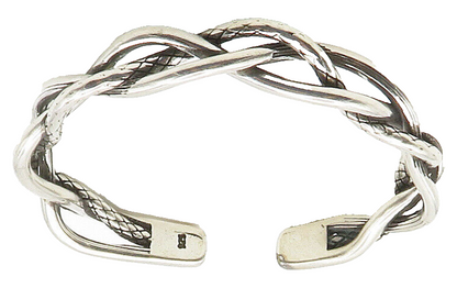 925 Sterling Silver  Vintage Smooth Braided Weaved Style Cuff Bracelet  BT6042