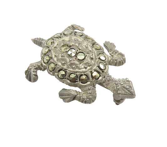 925 Sterling Silver  Vintage Marcasite Sea Turtle Motif Brooch Pin  BP5961