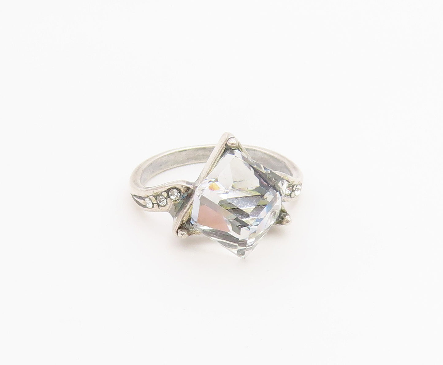 925 Sterling Silver Vintage Ring POLAND Angular Quartz Band  Sz 8  RG36730