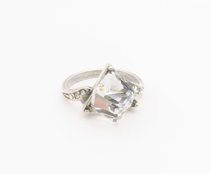 925 Sterling Silver Vintage Ring POLAND Angular Quartz Band  Sz 8  RG36730