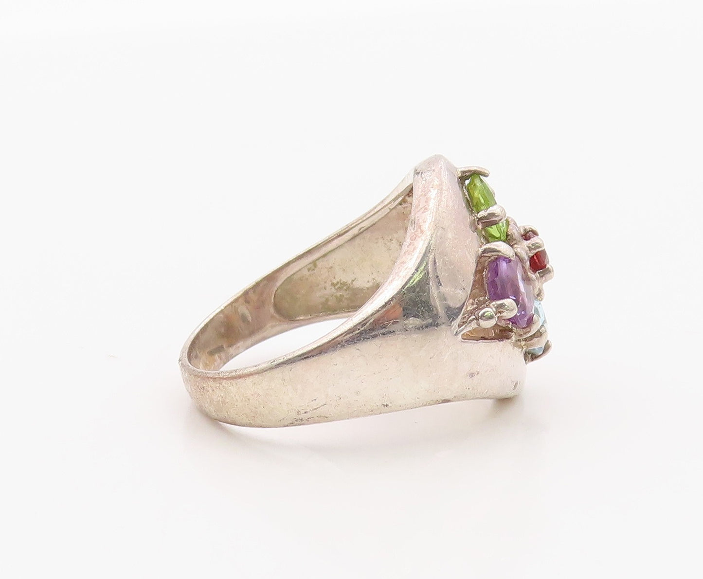 925 Sterling Silver Vintage Ring Multi Gemstone Floral Cluster  Sz 8  RG36392