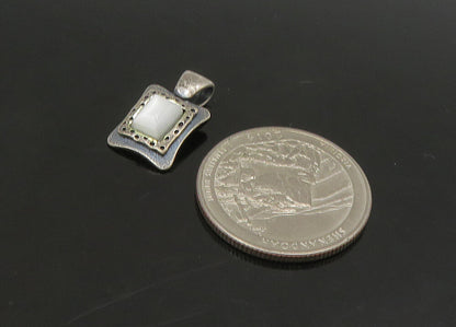 925 Sterling Silver  Vintage Mother Of Pearl Dark Tone Square Pendant  PT18771