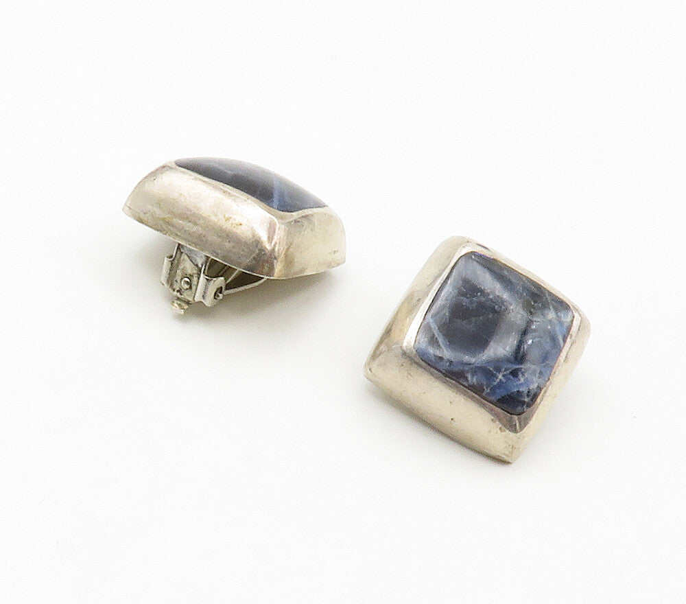 MEXICO 925 Sterling Silver  Vintage Sodalite Non Pierce Drop Earrings  EG7702
