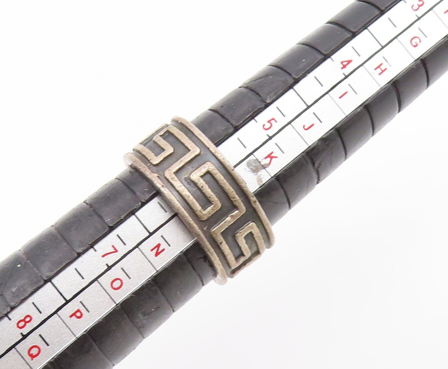 925 Sterling Silver Vintage Ring Carved Greek Key Pattern Band  Sz 6  RG35093