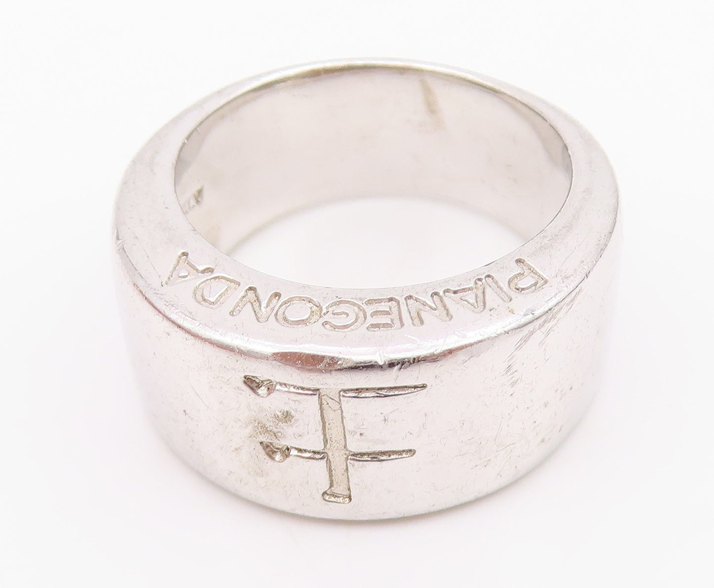 925 Sterling Silver Vintage Ring PIANEGONDA Carved Wide Band Sz 7  RG33083