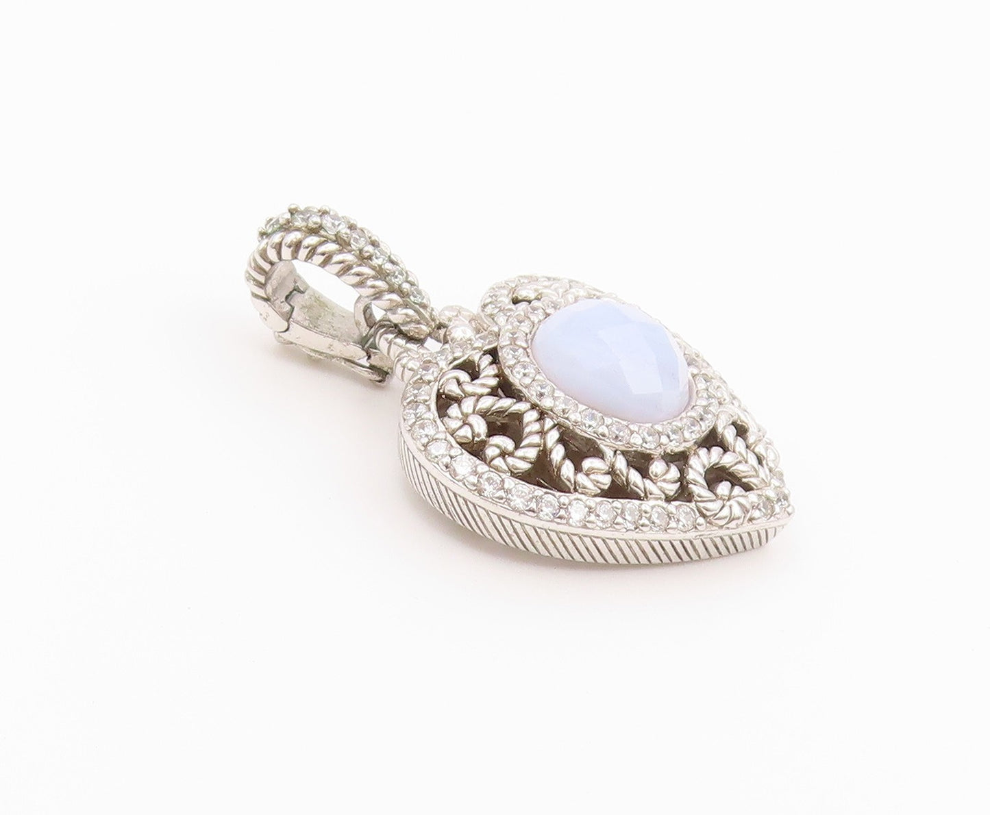 925 Sterling Silver Vintage Pendant JUDITH RIPKA Chalcedony Love Heart  PT26425