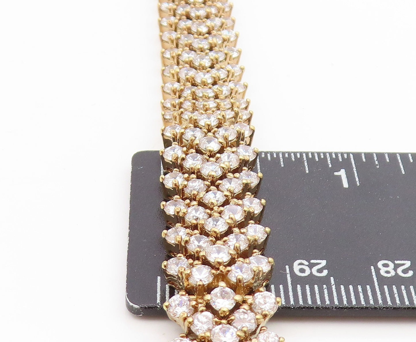 925 Sterling Silver Vintage Bracelet Gold Plated Topaz Multi Row Link  BT11926