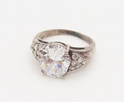 925 Silver  Vintage Oval Cubic Zirconia Wings Motif Ring Sz 7.75  RG26249