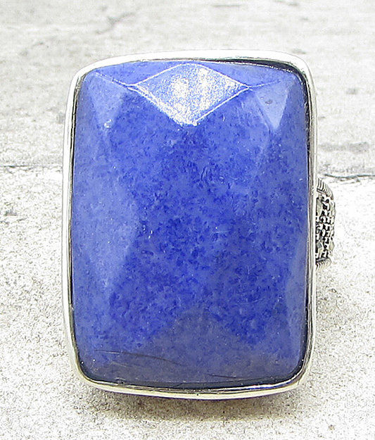 925 Sterling Silver  Lapis Lazuli & Marcasite Cocktail Ring Sz 6.5  RG1540