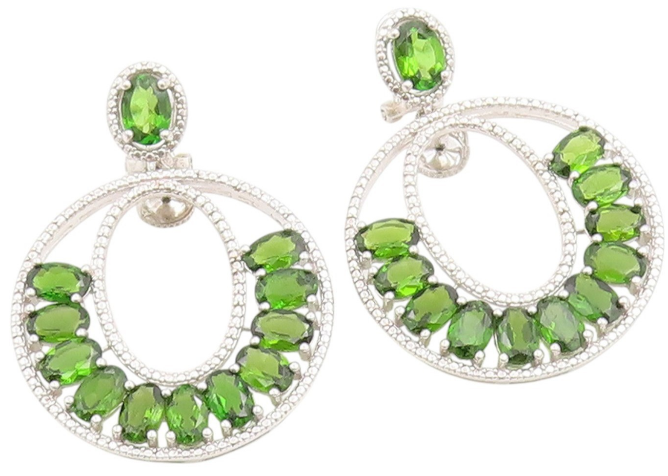 925 Sterling Silver Vintage Earrings Oval Gemstone Chandelier Dangles  EG13773