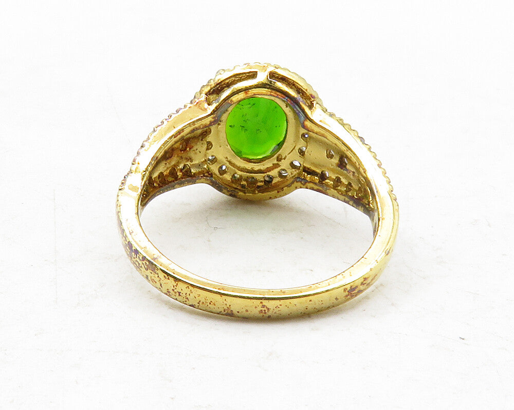 925 Sterling Silver  Vintage Genuine Diamonds & Peridot Band Ring Sz 6 RG12512