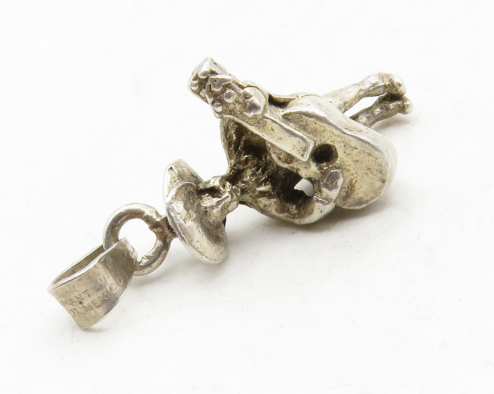 MEXICO 925 Sterling Silver  Vintage Petite Man Playing Guitar Pendant  PT10572