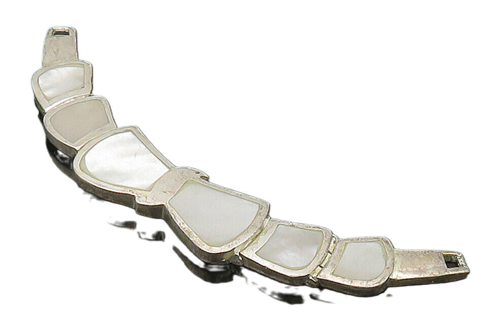 925 Sterling Silver  Vintage Shiny Mother Of Pearl Hinge Pendant  PT12346