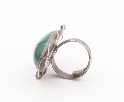 925 Sterling Silver Vintage Ring MEXICO Carnelian Halo Twisted Rope Sz 6 RG33416