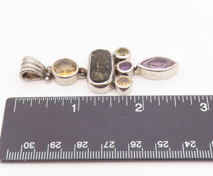 925 Sterling Silver  Vintage Amethyst Citrine & Druzy Hinge Pendant  PT17992
