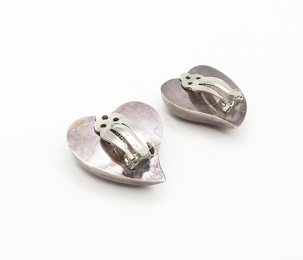 MEXICO 925 Sterling Silver  Vintage Love Heart Non Pierce Earrings  EG3951