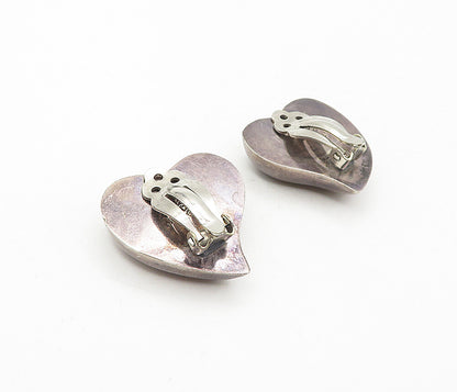 MEXICO 925 Sterling Silver  Vintage Love Heart Non Pierce Earrings  EG3951