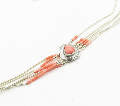 NAVAJO 925 Silver Vintage Rhodochrosite Liquid Silver Chain Necklace NE2635