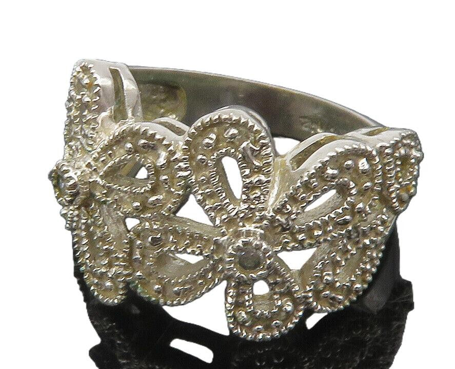 925 Sterling Silver  Vintage Topaz Open Retro Flowers Band Ring Sz 6   RG12023