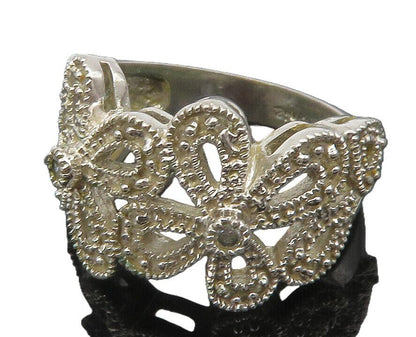 925 Sterling Silver  Vintage Topaz Open Retro Flowers Band Ring Sz 6   RG12023