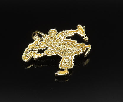 925 Silver  Vintage Gold Plated Sparkly Topaz & Enamel Figure Pendant  PT21463