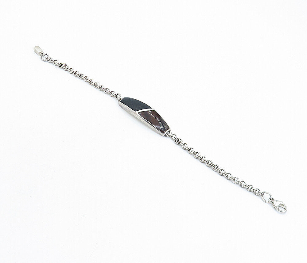 MONET 925 Sterling Silver  Vintage Enamel Double Link Chain Bracelet  BT2195