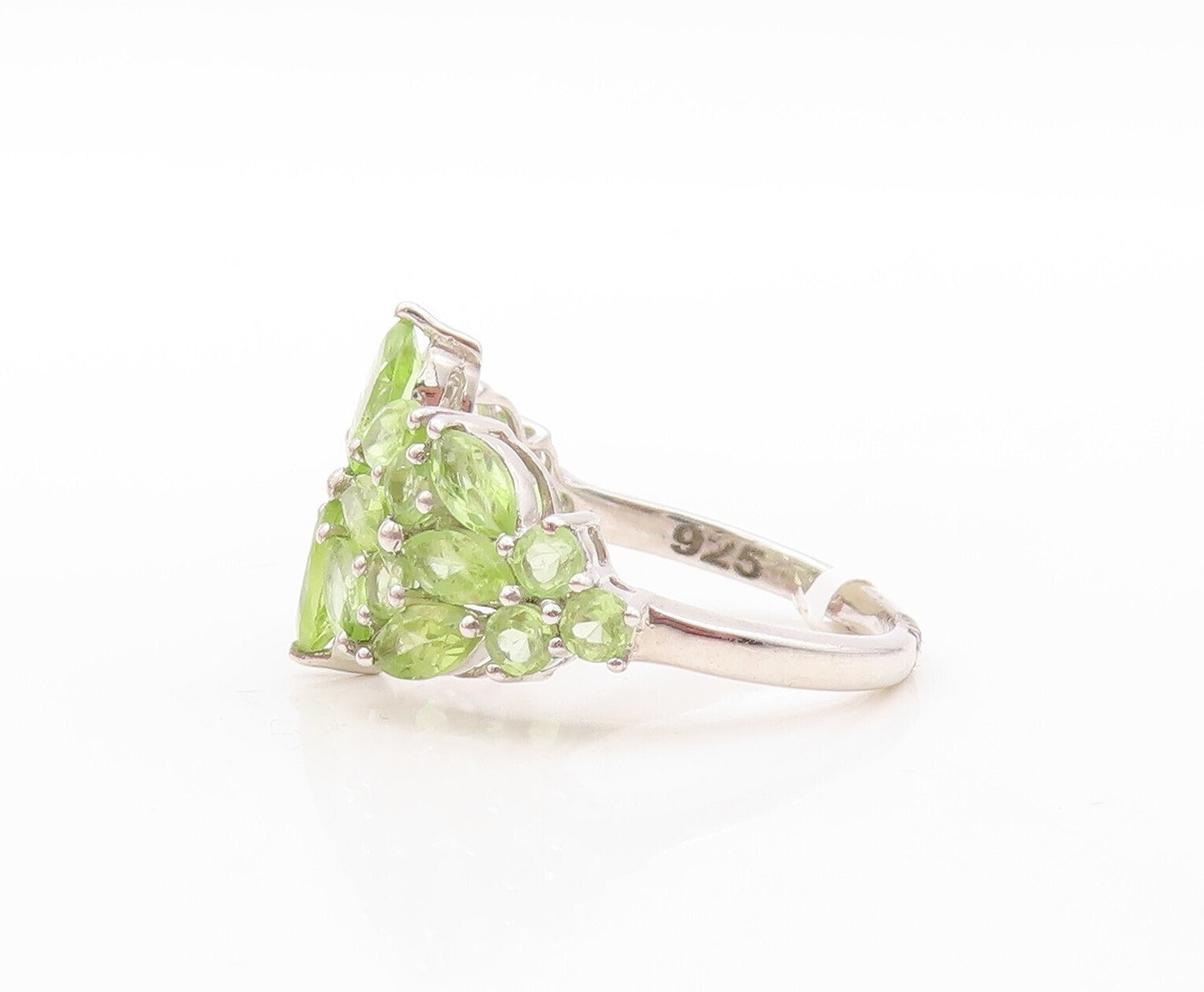 925 Sterling Silver Vintage Ring Floral Marquise Cut Peridot Inlay Sz 7  RG30824
