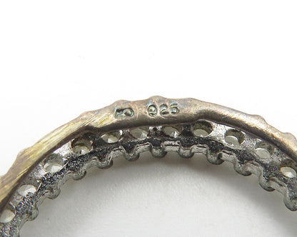 925 Sterling Silver  Vintage White Topaz Open Circle Slide Pendant  PT8269