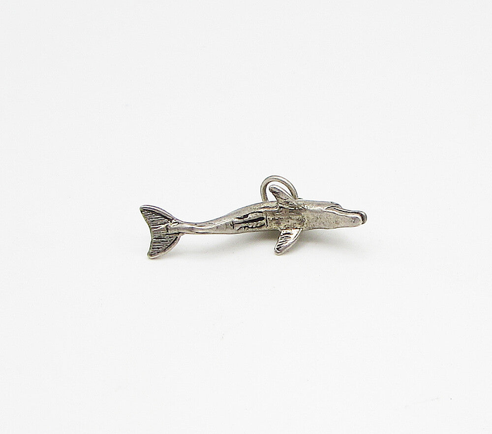 925 Sterling Silver  Vintage Swimming Dolphin Charm Pendant  PT2250
