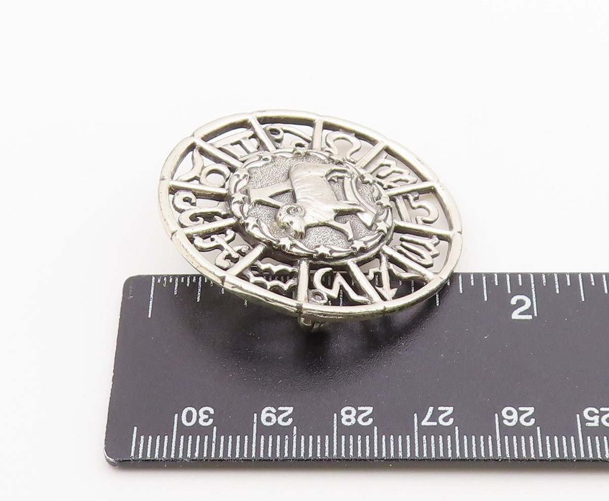 925 Sterling Silver  Vintage Aries Zodiac Calendar Cutout Brooch Pin  BP9621