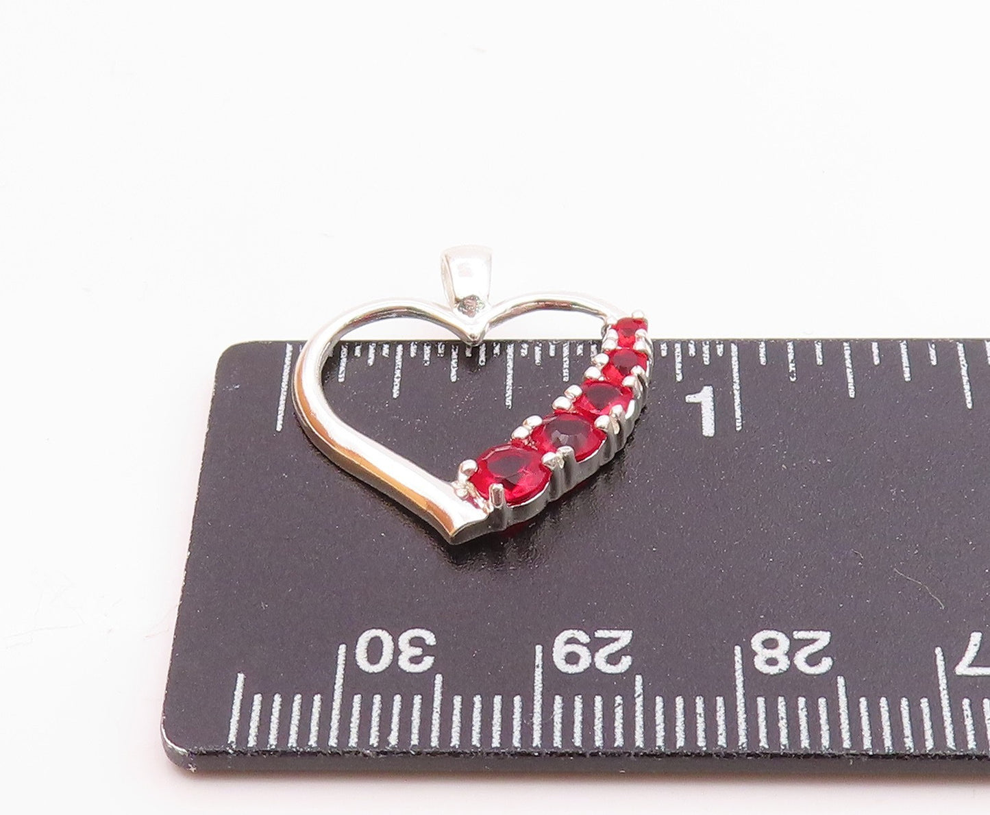 925 Sterling Silver  Vintage Red Stone Open Love Heart Shiny Pendant  PT18985